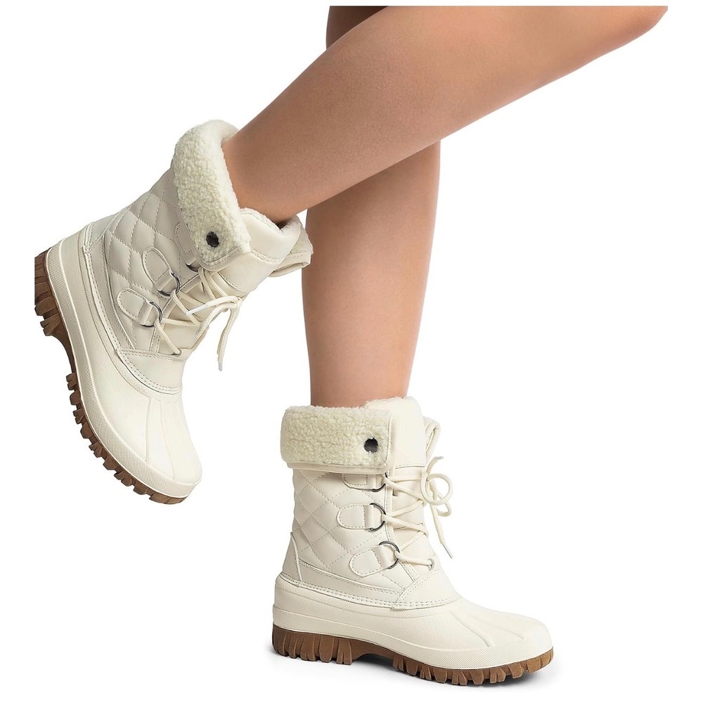 Dream Pairs Cream Quilted 3M Thinsulate Snow Boots DWUMSB2520 Womens 11